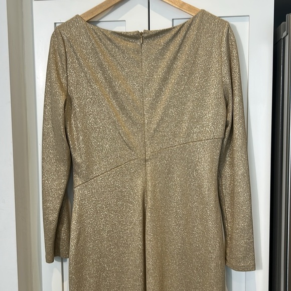 Lauren Ralph Lauren Gold Tone Sparkle Long Sleeve Cocktail Midi Dress Size 12 - Picture 9 of 17